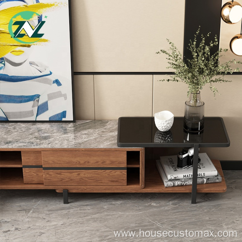 Walnut Marble Wooden Cabinet Adjustable Modern TV Stand